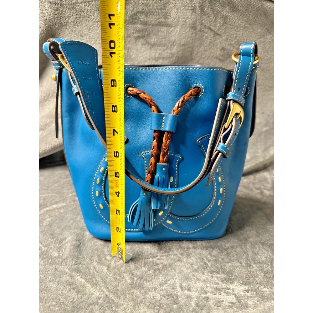 Dooney & Bourke Red Western Horseshoe Leather Drawstring Bag Bucket Cowgirl - Picture 3 of 13